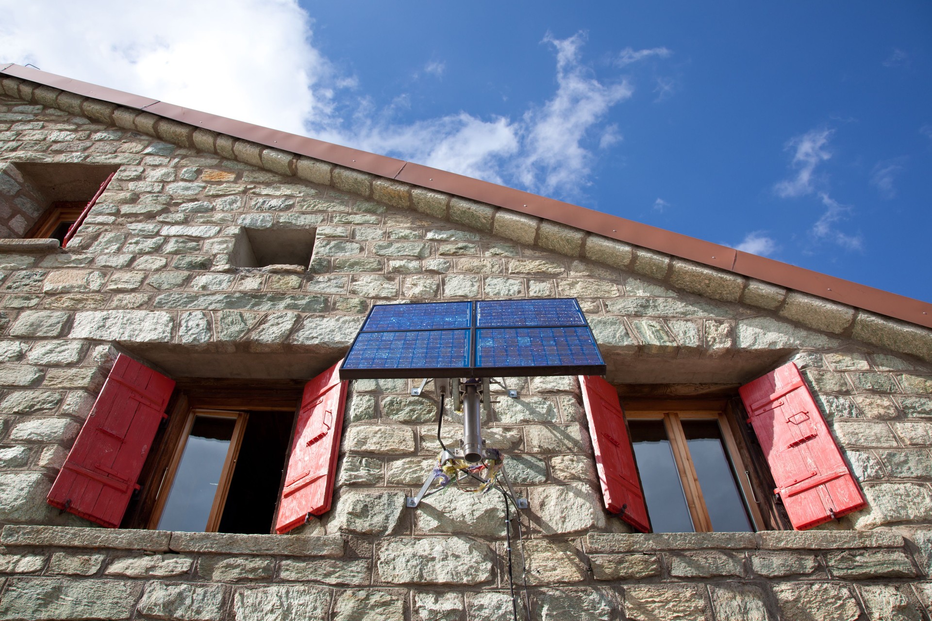 Solar Power Panels Installed on a Montain Hut